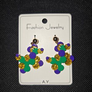 Mardi Gras Balloon Dog Dangle Earrrings